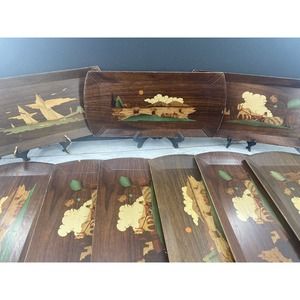 9 Vintage 1950's Hasko TV Trays Horse Plow Equestrian Boat Wood Lithograph Trays